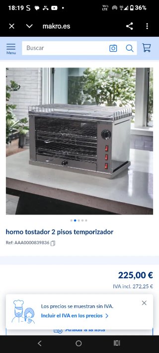 Tostador profesional acero inoxidable