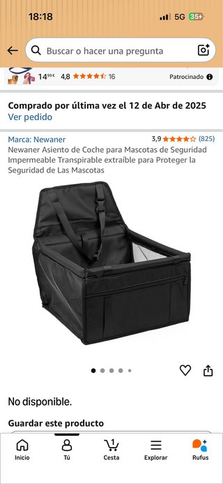 Asiento cesta Coche Mascota Negro