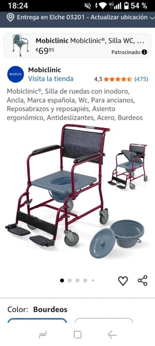 Silla WC Mobiclinic con ruedas