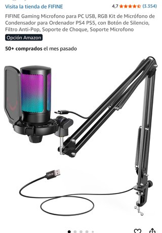Micrófono Gaming FIFINE USB RGB Condensador