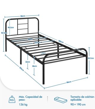 Estructura Cama Metal Individual 190x90