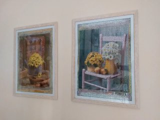 Coppia quadri puzzle con cornice beige
