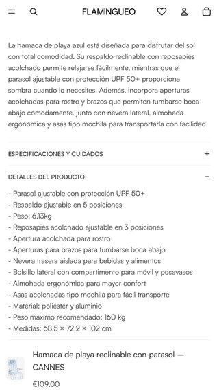Silla ,hamaca,tumbona Playa Reclinable con Parasol