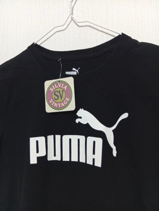 Camiseta Puma Negra Logo Blanco Talla XS