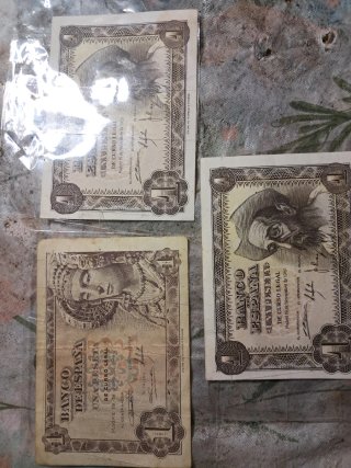 3 Billetes 1 Peseta España 1948 y 1951