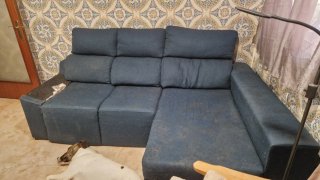 Sofá Chaise Longue Tela Azul y funda Beige