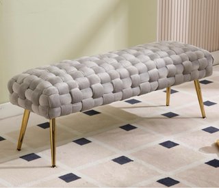 Banco pie de cama tapizado gris y dorado