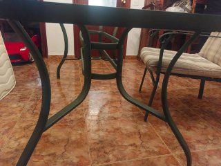 Mesa Terraza Cristal y Metal y 6 sillas. 168x96