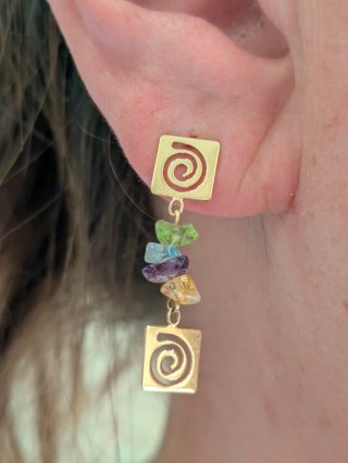 Pendientes Oro 18k con Piedras Multicolor