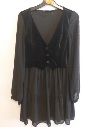 Vestido Zara Negro Terciopelo y Gasa