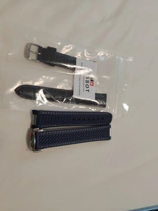 Cinturino Tissot pelle  nera e Omega in gomma azzu