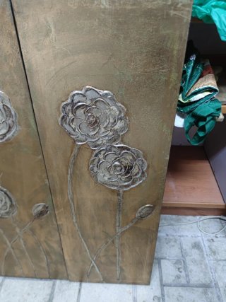 Cuadro Decorativo Flores Metal Dorado