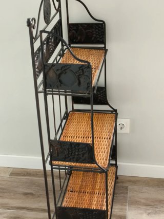 ESTANTERÍA FORJA  Y MIMBRE CON 3 ALTURAS PLEGABLE.