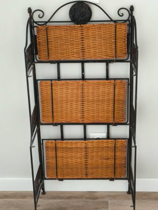 ESTANTERÍA FORJA  Y MIMBRE CON 3 ALTURAS PLEGABLE.