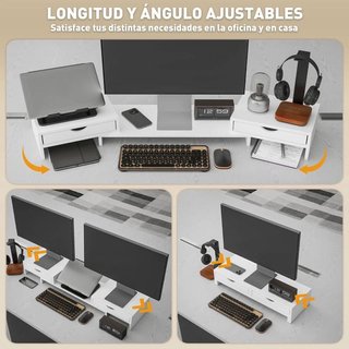 Soporte Monitor Ajustable 2 Cajones Blanco PC
