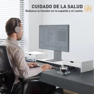 Soporte Monitor Ajustable 2 Cajones Blanco PC