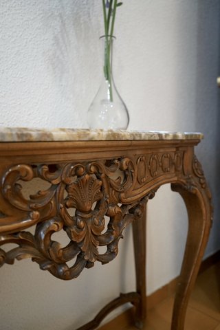 Consola Rococó Madera Maciza y Mármol