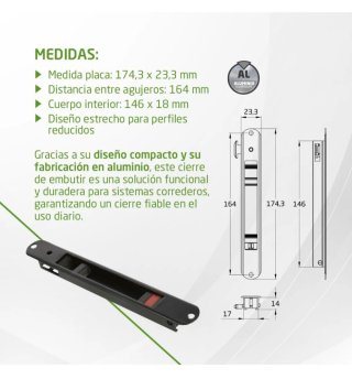 Cierre ventana corredera negro Mod. 3650