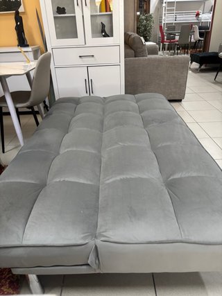 Sofá Cama Gris/Beige Patas Cromadas