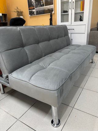 Sofá Cama Gris/Beige Patas Cromadas