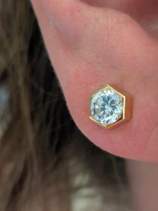 Pendientes Oro 18k Hexagonales con Circonita