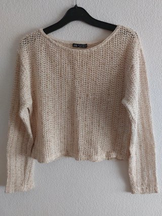 Jersey Zara beige talla S calado con hilo dorado
