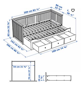 Cama (diván) Hemnes 90x200 cm. Blanco.