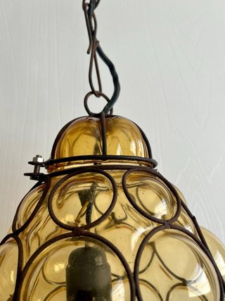 Lampadario Murano Vetro Soffiato Giallo
