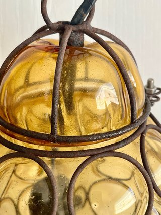 Lampadario Murano Vetro Soffiato Giallo