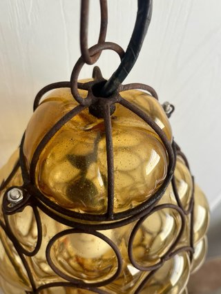Lampadario Murano Vetro Soffiato Giallo