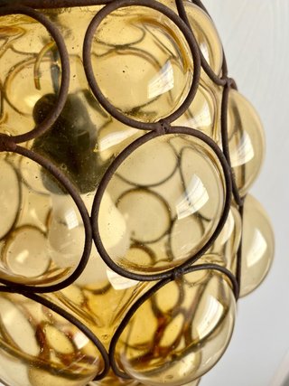 Lampadario Murano Vetro Soffiato Giallo