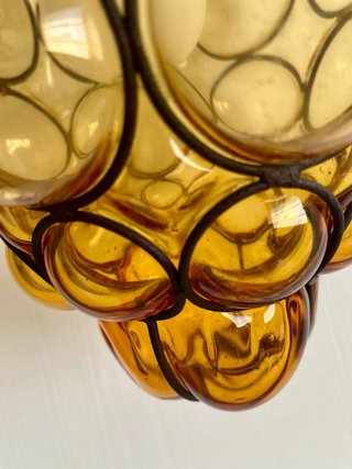 Lampadario Murano Vetro Soffiato Giallo