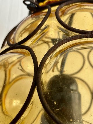 Lampadario Murano Vetro Soffiato Giallo