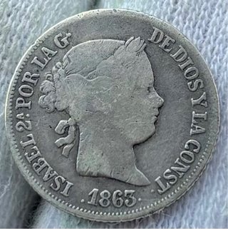 Moneda Plata 2 Reales 1863 Sevilla. ISABEL II