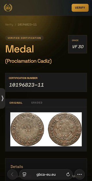 Medalla Proclamacion Cadiz Isabel II 1843