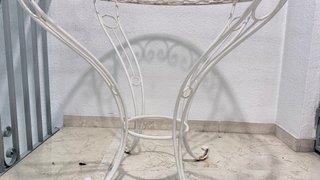Mesa redonda forja y cristal terraza