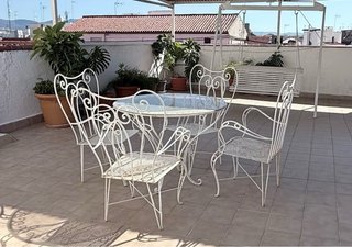 Mesa redonda forja y cristal terraza