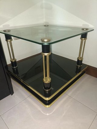 Conjunto Mesas Salón Vintage 80s Cristal y dorado