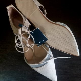 Sandalias Zara Mujer Planas Beige/Gris
