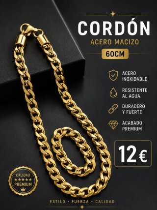 Cordón Acero Macizo Dorado 60cm