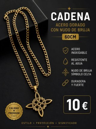 Cadena Acero Dorado Nudo de Bruja 60cm