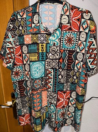 Camisa Estampada Tribal Naranja y Turquesa