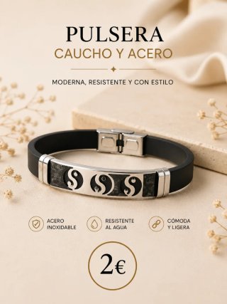 Pulsera Caucho y Acero Yin Yang