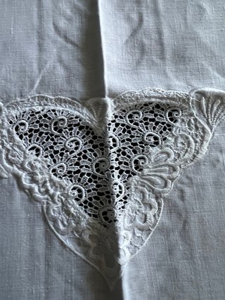 Tovaglia Lino Bianco con Ricami 264x160 cm