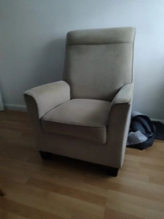 Sillón tela beige y gris