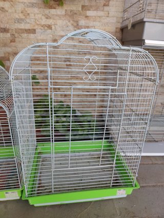 Jaula para pájaros blanca y verde