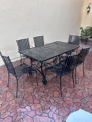 Mesa y 6 Sillas Forja Jardín Negras