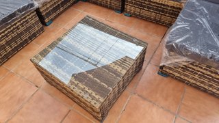 Conjunto Sofá Exterior Rattan Marrón y Gris