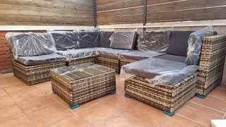 Conjunto Sofá Exterior Rattan Marrón y Gris