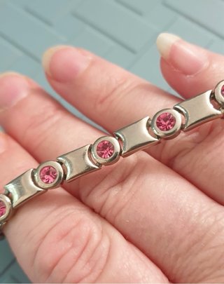 Bracciale vintage acciaio e cristalli fucsia